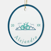 グリーン&ブルーサイクリングテーマデザイン自転車 セラミックオーナメント (左)