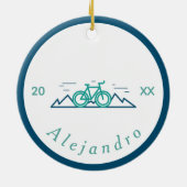 グリーン&ブルーサイクリングテーマデザイン自転車 セラミックオーナメント (裏面)