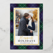 グリーン&ブルータータンチェックで一番幸せな休日の写真 箔シーズンカード (正面)