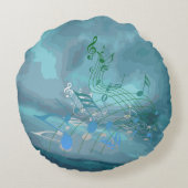 グリーン&ブルーミュージックノートアクア抽象芸術ラウンドピロー ラウンドクッション (裏面)
