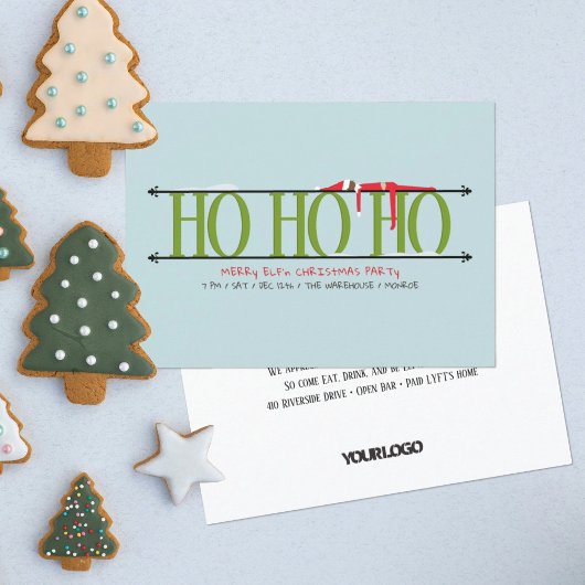 グリーン&ブルー小妖精や小人シェナニガンスタッフクリスマスパーティー 招待状
