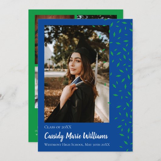 グリーン・ブルー・コンフェッティ卒業発表 招待状 (正面/裏面)
