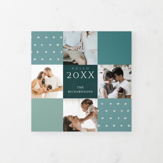 グリーン ブルー ティール プライド 7 枚の写真 こんにちは 2022 新年 三つ折りクリスマスカード (カバー)