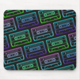 グリーン ブルー ネオン カセットテープ パターン マウスパッド