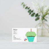 グリーン、ブルー、ピンクつや消しチョコレートカップケーキ 名刺 (スタンド正面)