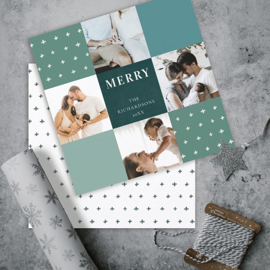 グリーン ブルー プライド 4 フォト クロス メリークリスマス シーズンカード