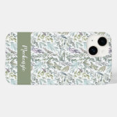グリーン ブルー ボタニカル ウォーターカラー モノグラム 名前 Case-Mate iPhoneケース (裏面 (横))
