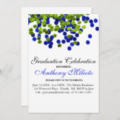 グリーン & ブルー メタリック コンフェッティ 卒業パーティー招待状 招待状 (正面/裏面)