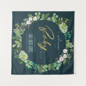 グリーン ブルー 植物 水彩 ベビー シャワー ウェルカム タペストリー (正面(横))