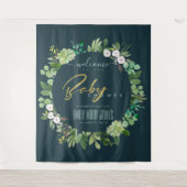 グリーン ブルー 植物 水彩 赤ちゃん歓迎 タペストリー (正面)