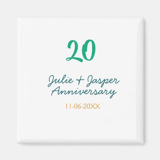 グリーン ブルー 20周年 名前 日付 オレンジ マグネット (正面)