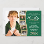 グリーン&ブロンズフォトフィルムストリップ卒業コラージュ 招待状 (正面)