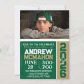 グリーン&ブロンズ金ゴールド卒業写真招待状 招待状 (正面)