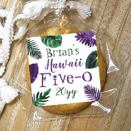 グリーン、プラムパープルの葉 ハワイ 5-0 50歳の誕生日 スクエアシール