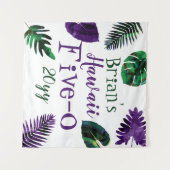 グリーン、プラムパープルの葉 ハワイ 5-0 50歳の誕生日 タペストリー (正面(横))