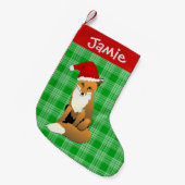 グリーン·プレイドとキツネ スモールクリスマスストッキング (正面 (吊り時))