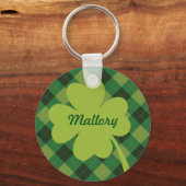 グリーン・プレイド・セントパティ・デイ・キーチェパーソナライズされたーン キーホルダー (正面)