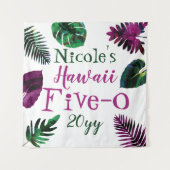 グリーン、ベリーピンクリーフ ハワイ 5-0 50歳誕生日 タペストリー (正面)