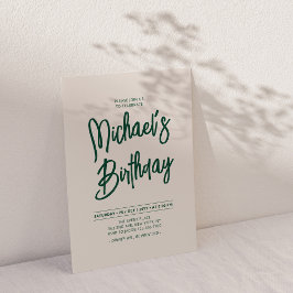 グリーン&ベージュシックレタリングスクリプトバースデーパーティー 招待状