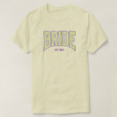 グリーン+ベージュストライプ パープル バーシティBRIDE Tシャツ (デザイン正面)