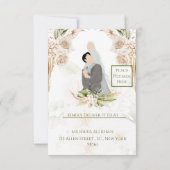 グリーン&ベージュフローライスラム結婚教徒 出欠カード (裏面)