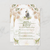 グリーン&ベージュフローライスラム結婚教徒 出欠カード (正面/裏面)