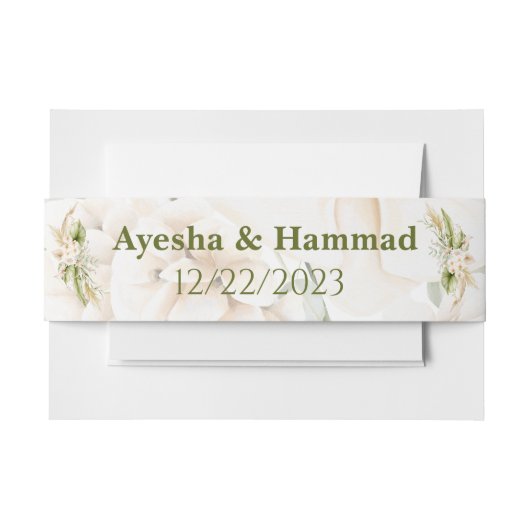 グリーン&ベージュフローラ結婚式招待状ベリーバンド 招待状ベリーバンド (正面例)