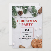 グリーン ベージュ レッド クリスマスパーティー招待状 シーズンカード (正面)
