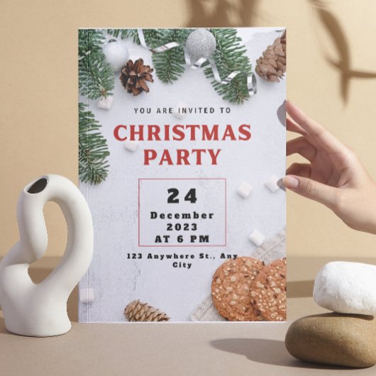 グリーン ベージュ レッド クリスマスパーティー招待状 シーズンカード