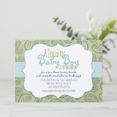 グリーン ペイズリー ベイビー ボーイ シャワーの招待状 招待状 (スタンド正面)