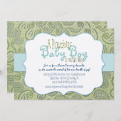 グリーン ペイズリー ベイビー ボーイ シャワーの招待状 招待状 (正面/裏面)
