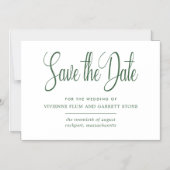 グリーン＆ホワイトのカリグラフィー結婚式 Save the Date マグネット招待状 (正面)