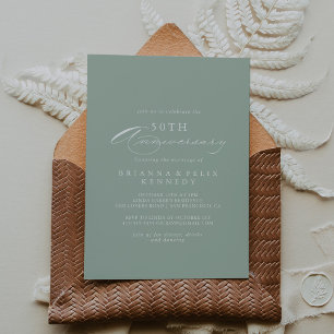 グリーン・ホワイトのカリグラフィー 50周年結婚記念日 招待状