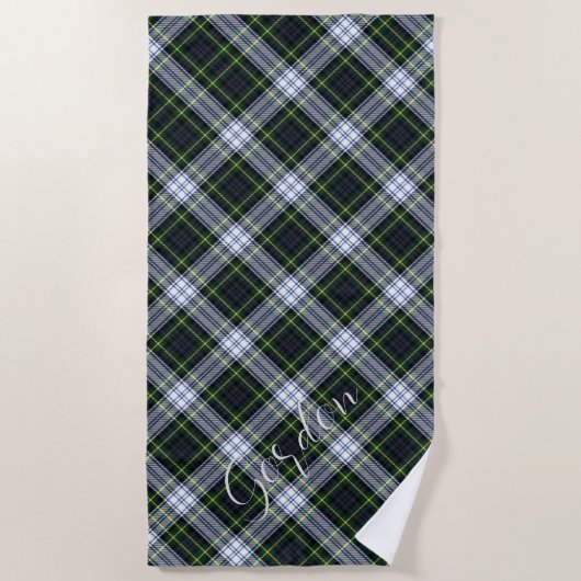 グリーン×ホワイトのタータン・チェック柄 ゴードン・タータン ビーチタオル (正面)