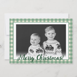 グリーン＆ホワイトのチェック柄 オーダーメイド 写真 クリスマスカード