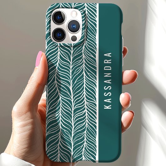 グリーン＆ホワイトのヘアピン柄パーソナライズドネーム Case-Mate iPhoneケース