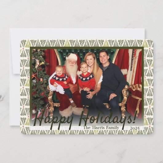 グリーン&ホワイトの北欧ツリーの写真、カスタム シーズンカード (正面)