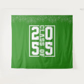 グリーン・ホワイトの卒業クラス スポーティなタイポグラフィー タペストリー (正面(横))