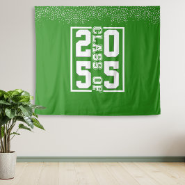 グリーン・ホワイトの卒業クラス スポーティなタイポグラフィ タペストリー