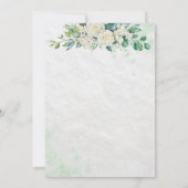 グリーン＆ホワイトの水彩花のエンゲージメントカード 招待状 (裏面)