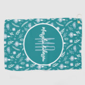 グリーン&ホワイトクリスマスオーナメントカスタムモノグラム ゴルフタオル (横)