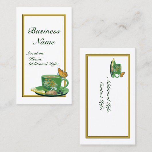 グリーン&ホワイトコーヒーカップ名刺2 名刺 (正面/裏面)