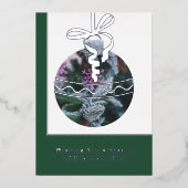 グリーン&ホワイトシルバーフォイルビジネスホリデーカード 箔招待状 (正面)