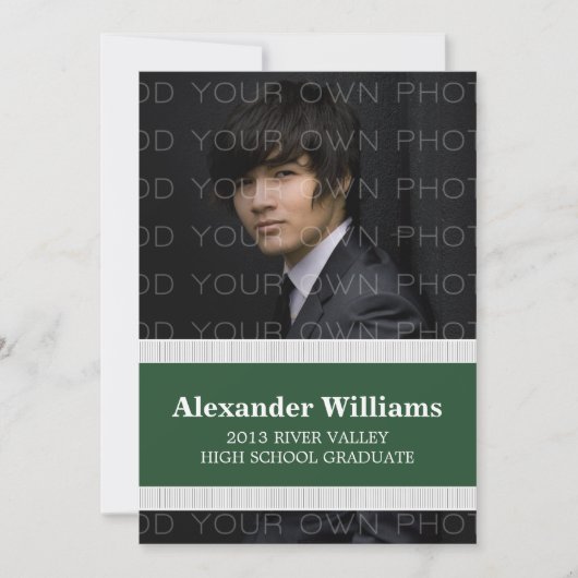 グリーン/ホワイトスクールカラーストライプ招待状 招待状 (正面)