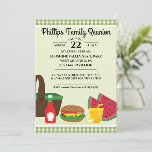 グリーン&ホワイトテーブルクロスピクニックファミリー懇親会 招待状 (スタンド正面)