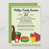 グリーン&ホワイトテーブルクロスピクニックファミリー懇親会 招待状 (正面/裏面)