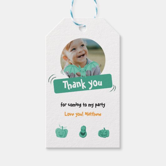 グリーン&ホワイトハロウィーン誕生日パ感謝していーティー ギフトタグ (正面)