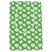 グリーン&ホワイトバレンタインデーハート ミディアムペーパーバッグ (正面)