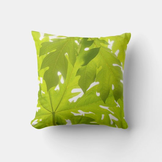 グリーン&ホワイトパパイヤリーフアクセント装飾用クッション クッション (正面)