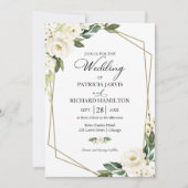 グリーン+ホワイトフラワー幾何学模様の結婚式 招待状 (正面)